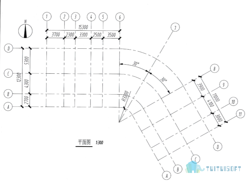 第一步.png 腿腿教学网-Revit教程| Revit中如何创建弯曲轴网