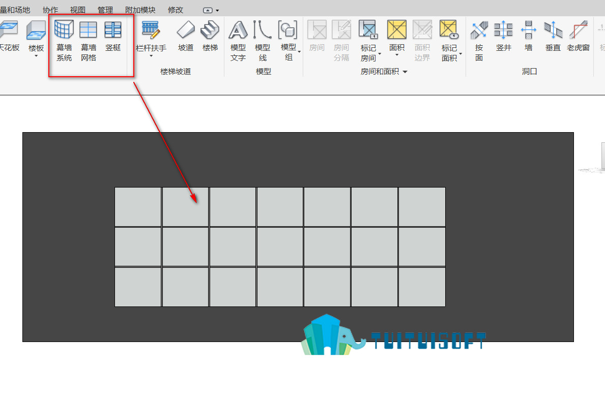 2018-11-23_201738.jpg 腿腿教学网-Revit中如何在墙上面绘制幕墙