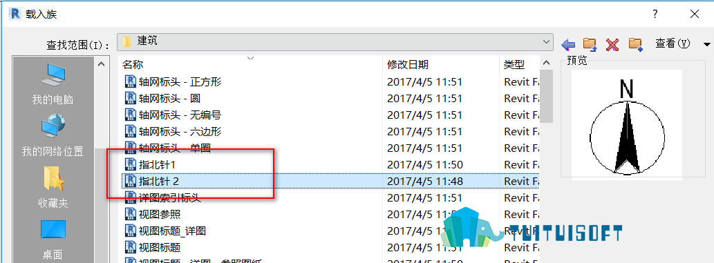 2018-12-02_120251.jpg 腿腿教学网-revit中指北针如何添加