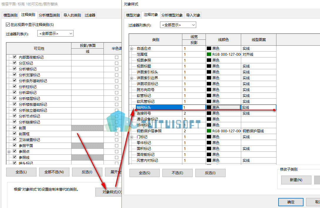 2018-12-03_094251.jpg 腿腿教学网- Revit如何修改轴网的颜色?