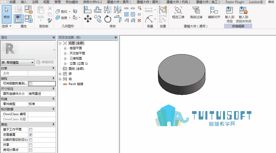 021.gif 腿腿教学网-Revit中如何参变圆的半径?