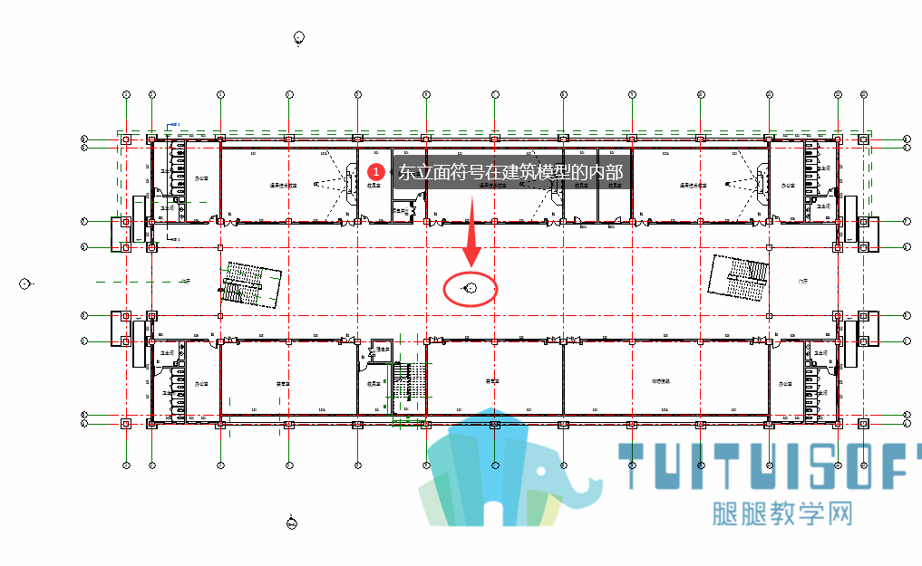 01东立面符号在建筑模型的内部.png 01东立面符号在建筑模型的内部.png