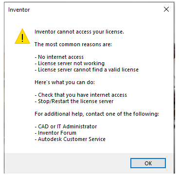 image.png 腿腿教学网-inventor无法访问您的许可是为什么?启动Inventor时显示“Inventor无法访问您的许可”