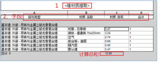 腿腿教学网-Revit小技巧：明细表提取多面层墙体的工程量