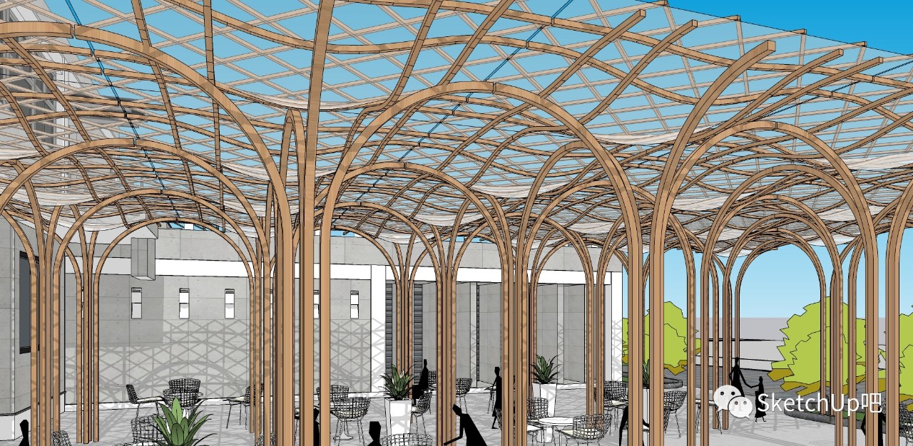 SketchUp,SketchUp技巧 腿腿教学网-如何用SketchUp做廊架建模?小白都能学会!