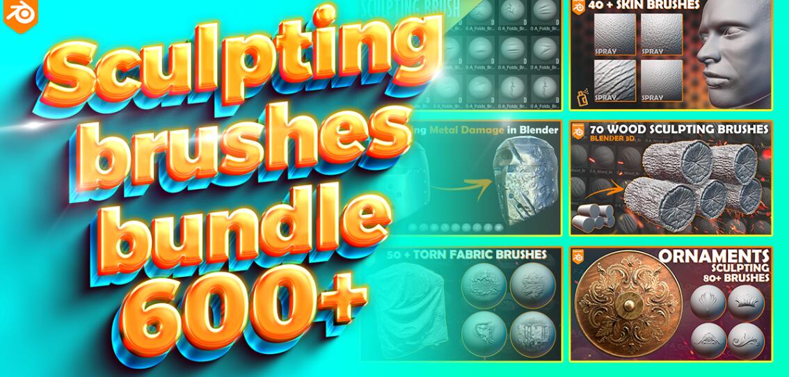  600组雕刻笔刷 600+Blender Sculpting Brushes，网盘下载！