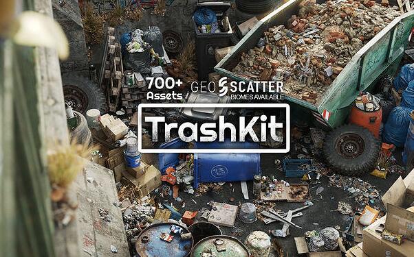 700种垃圾堆废品纸箱瓶子塑料袋罐子3D模型资产预设库Trash Kit – 3D Assetkit下载