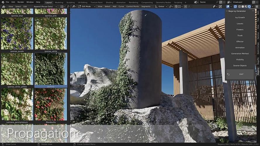 Blender插件 常春藤爬山虎生成工具 Baga Ivy Generator V2.0.2,网盘下载! Blender插件 常春藤爬山虎生成工具 Baga Ivy Generator V2.0.2,网盘下载! - 腿腿教学网