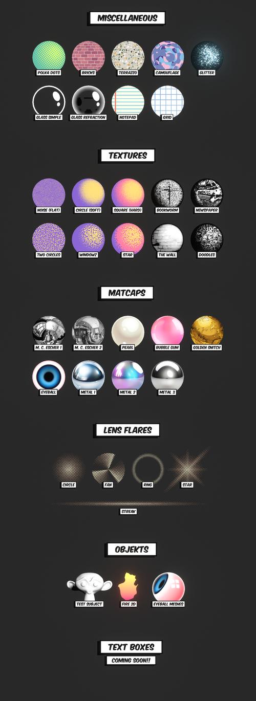 Blender预设 二维卡通动漫材质着色器资产 Komikaze V2.1，压缩包下载！ - 腿腿教学网