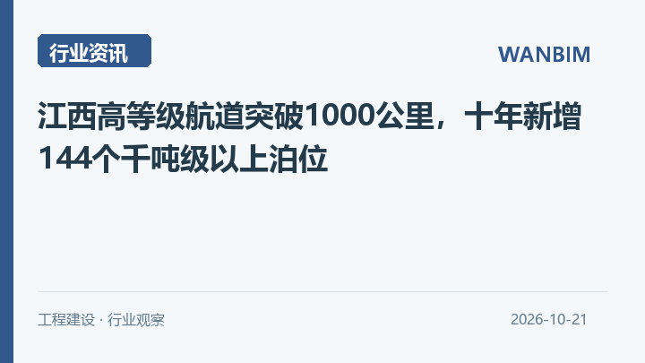 江西高等级航道突破1000公里,十年新增144个千吨级以上泊位资讯概览