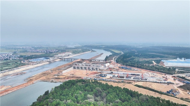 袁河笏洲枢纽工程施工区域全景
