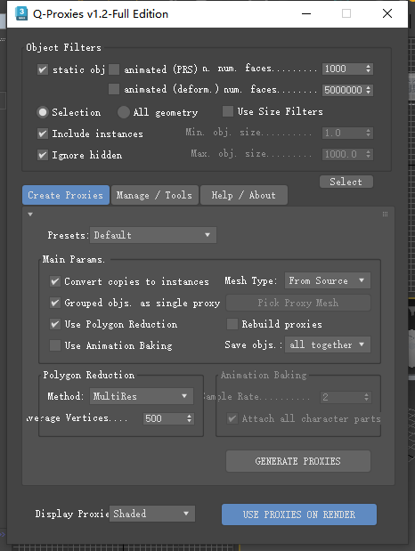 场景模型代理优化插件：Q-Proxies v1.20 for 3ds Max 2015-2024免费稳定版下载